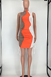 Spliced Shirred Detail Contrast Color Sleeveless Mini Dress SMD2068