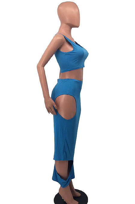 Sexy Pure Color Sleeveless Hole Skirts Sets OH8038
