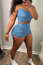 Fashion Pit Bar Fold Drawsing Sling Vest Shorts Two-Piece LSZ9079