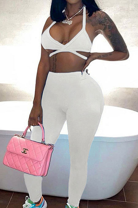 Sexy Low Bosom Gallus Vest Casual Sport Pants Sets SX01483