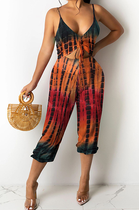 Fashion Casual Positioning Print Sling Vest Jumpsuits OEP6280