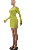 Fashion Pure Color Pit Bar Off Shoulded Dresses LSZ9083