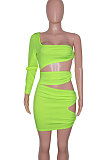 Hollow Out Sexy Pure Color Single Sleeve Mini Dress SN390095