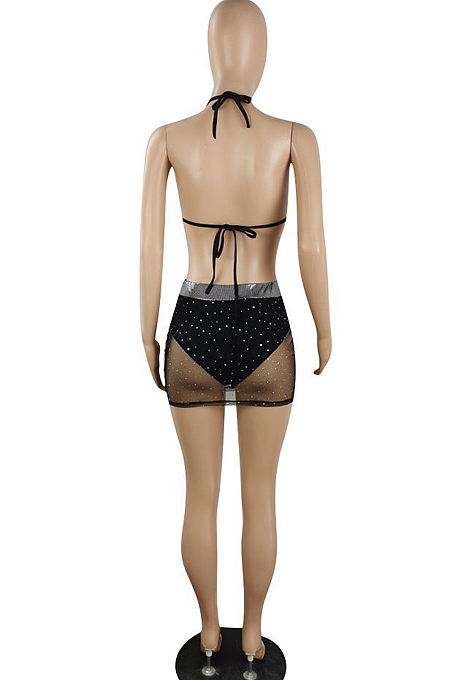 Summer Iridescence Sequin Net Yarn Bind Swimsuit Two-Piece E8579