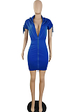 Summer Fashion Casual Pure Color Bind Hoodie Dress E8581