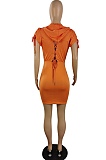 Summer Fashion Casual Pure Color Bind Hoodie Dress E8581