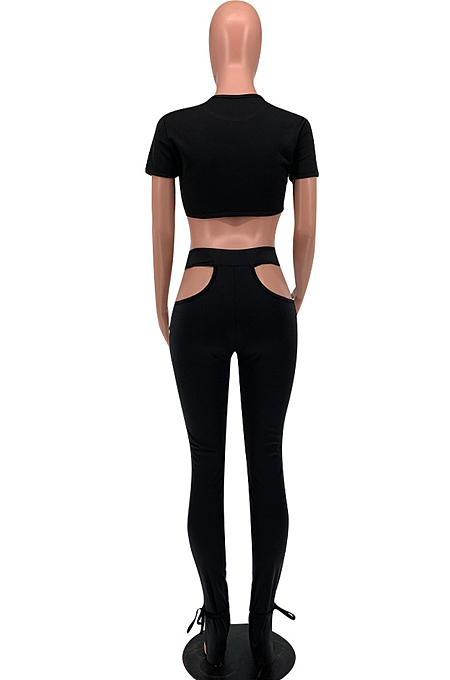 Fashion Sexy Hollow Out Pure Color Two-Piece OEP6272