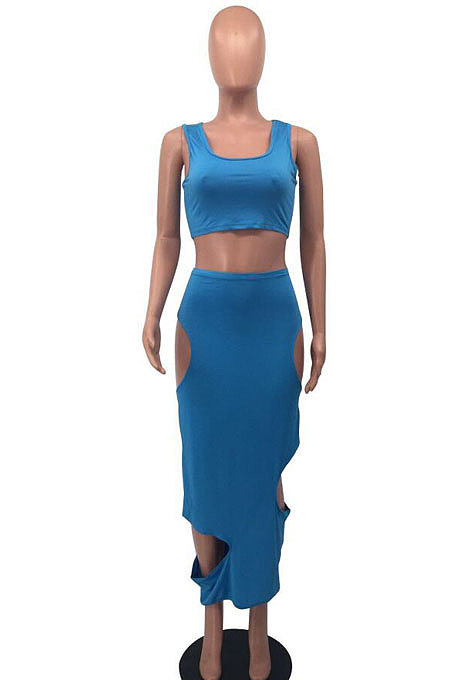 Sexy Pure Color Sleeveless Hole Skirts Sets OH8038