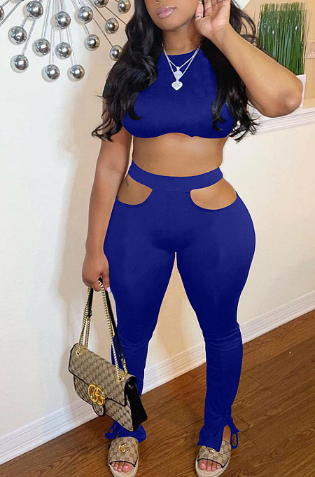 Fashion Sexy Hollow Out Pure Color Two-Piece OEP6272