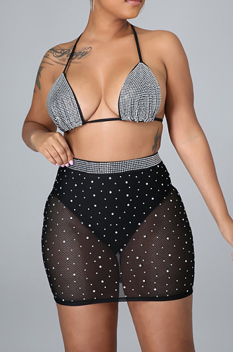 Summer Iridescence Sequin Net Yarn Bind Swimsuit Two-Piece E8579