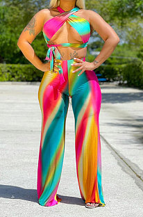 Sexy Trendy Bind Loose Gradual Change Printing Pants Sets SH7254