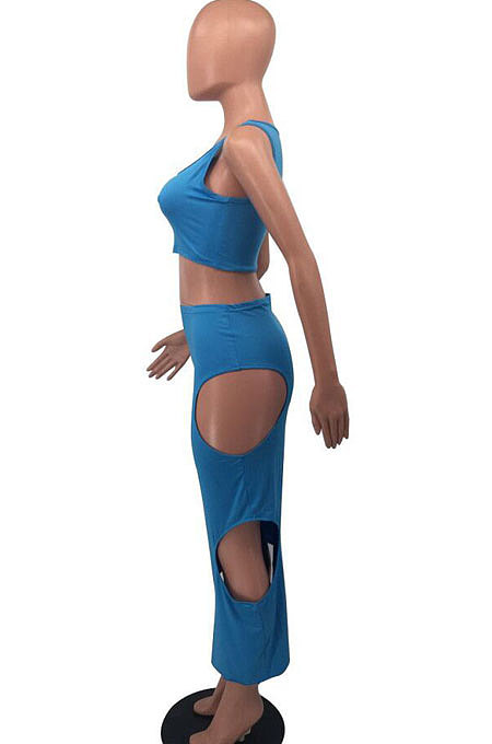 Sexy Pure Color Sleeveless Hole Skirts Sets OH8038
