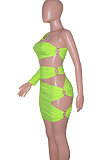 Hollow Out Sexy Pure Color Single Sleeve Mini Dress SN390095
