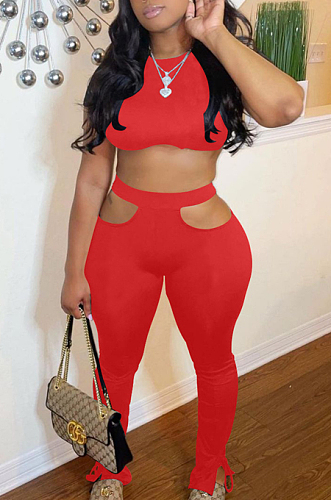 Fashion Sexy Hollow Out Pure Color Two-Piece OEP6272