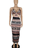 Sexy Backless Gallus Printing Midi Dress SH7251