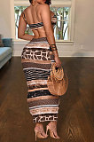 Sexy Backless Gallus Printing Midi Dress SH7251