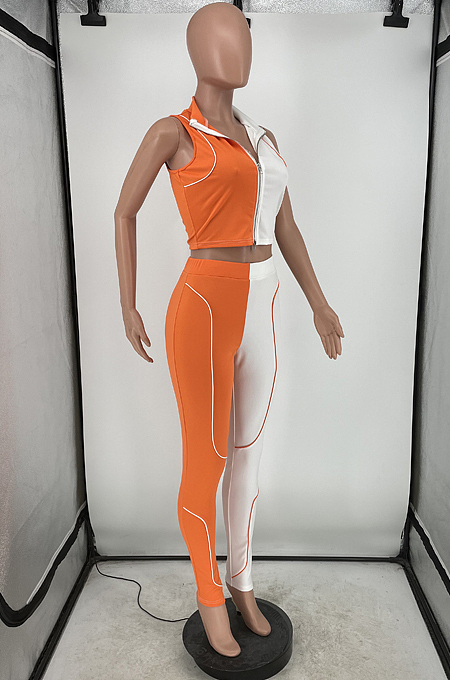 Sexy Summer Spliced Zipper Casual Two-Piece HG111