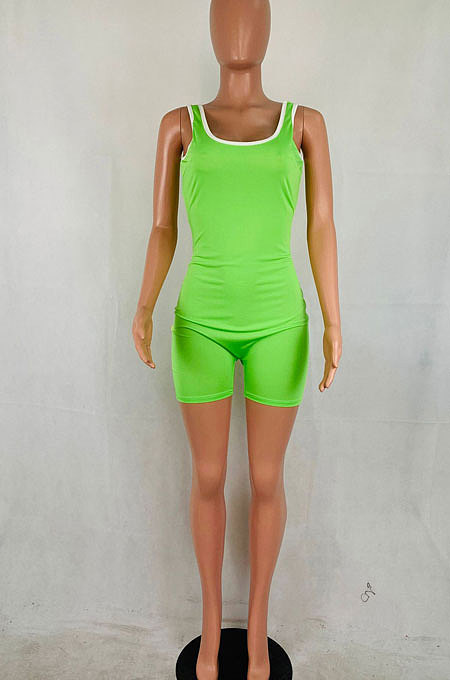 Summer Casual Pure Color Sport Romper Shorts R6296