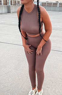 Fashion Sexy Pure Color Pit Bar Vest Two-Piece HG108