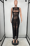 Euramerican Sexy Pure Color Hurnt Flower Open Fork Dress HG115
