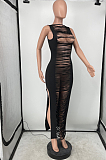 Euramerican Sexy Pure Color Hurnt Flower Open Fork Dress HG115