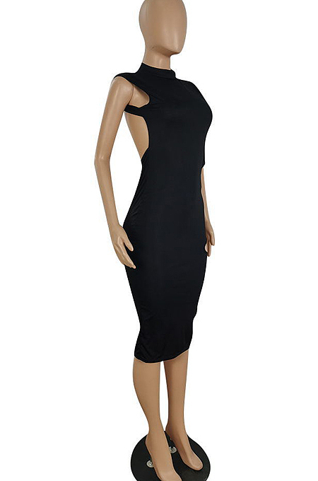 Fashion Sleeveless Pure Color Hollow Out  Dress E8580