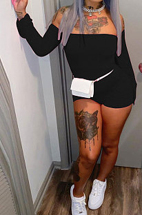 A Word Shoulder Pure Color Tight Backless Knotted Strap Romper Shorts MLM9054