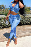 Trendy Casual Sexy Sleeveless Zipper Pure Color Pants Sets WME1020