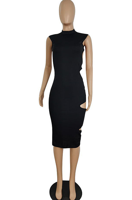 Fashion Sleeveless Pure Color Hollow Out  Dress E8580
