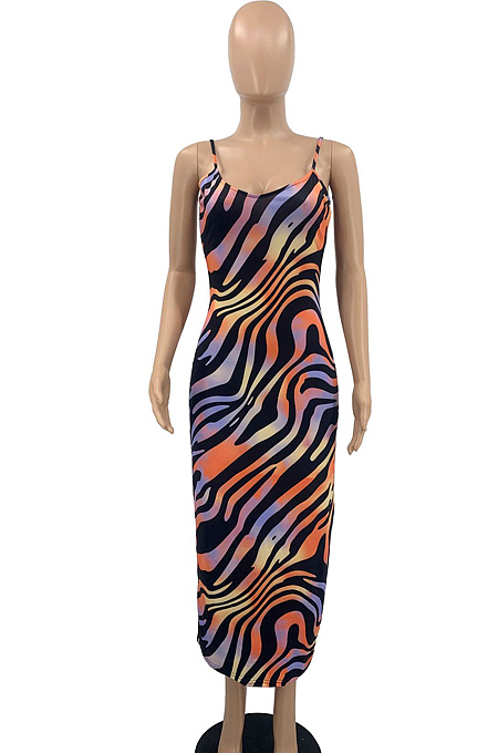 Night Club Tight Package Hip Print Sling Dress PQ8030