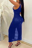 Euramerican Sexy Pure Color Hurnt Flower Open Fork Dress HG115