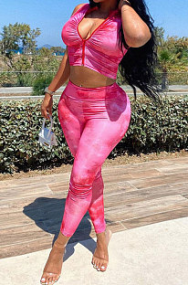 Trendy Casual Sexy Sleeveless Zipper Pure Color Pants Sets WME1020