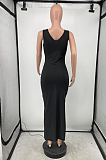 Euramerican Sexy Pure Color Hurnt Flower Open Fork Dress HG115
