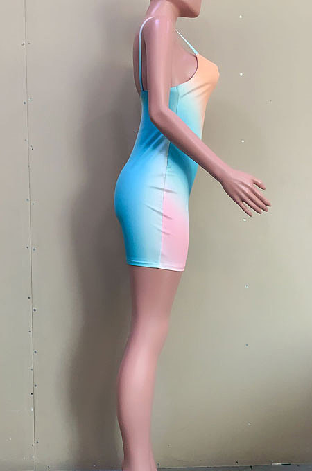 Trendy Tie Dye Positioning Printing Gallus Mini Dress ASM6111