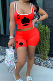 Fashion Print Sexy Sport Vest Spades Q Two-Piece KKY8003