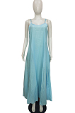 Sexy Pure Color Linen Loose Casual Sling Dress L0346