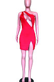 Fashion Sexy Inclined Shoulder Hollow Out Pure Color Mini Dress ASM5007