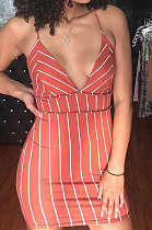 Sexy Womne Stripe Printing Backless Sleeveless Mini Dress ASM5020