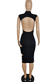 Fashion Sleeveless Pure Color Hollow Out  Dress E8580