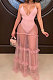 Sexy Mesh Spliced  V Neck Solid Color Backless Condole Belt Dress MLM9057