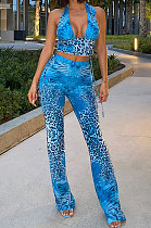 Positioning Printing Dark V Neck Knotted Strap Backless Wide-Legged Pants Trendy Two-Pieces MLM9052