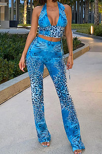 Positioning Printing Dark V Neck Knotted Strap Backless Wide-Legged Pants Trendy Two-Pieces MLM9052