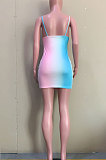 Trendy Tie Dye Positioning Printing Gallus Mini Dress ASM6111