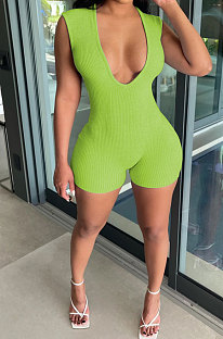 Euramerican Womne Sexy Ruffle Pure Color Romper Shorts R6424