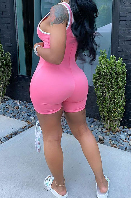 Summer Casual Pure Color Sport Romper Shorts R6296