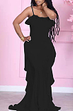 Fashion Pure Color Falbala Sling Long Dress TK6169 
