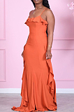 Fashion Pure Color Falbala Sling Long Dress TK6169 