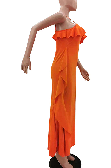 Fashion Pure Color Falbala Sling Long Dress TK6169 