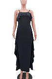 Fashion Pure Color Falbala Sling Long Dress TK6169 