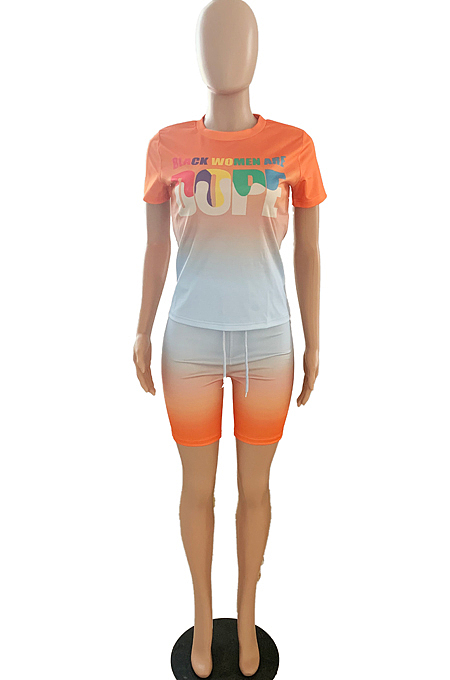Fashion Summer Gradient Letter Print Casual Two-Piece YFS3506